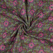 COTTON VOILE STEPPED FLOWERS PURPLE / ARMY GREEN (thumbnail) #3