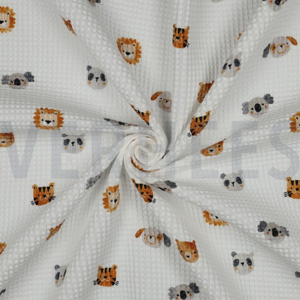 COTTON WAFFLE DIGITAL ANIMALS WHITE #3