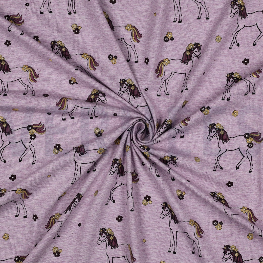 JERSEY MELANGE GLITTER HORSES PURPLE #3