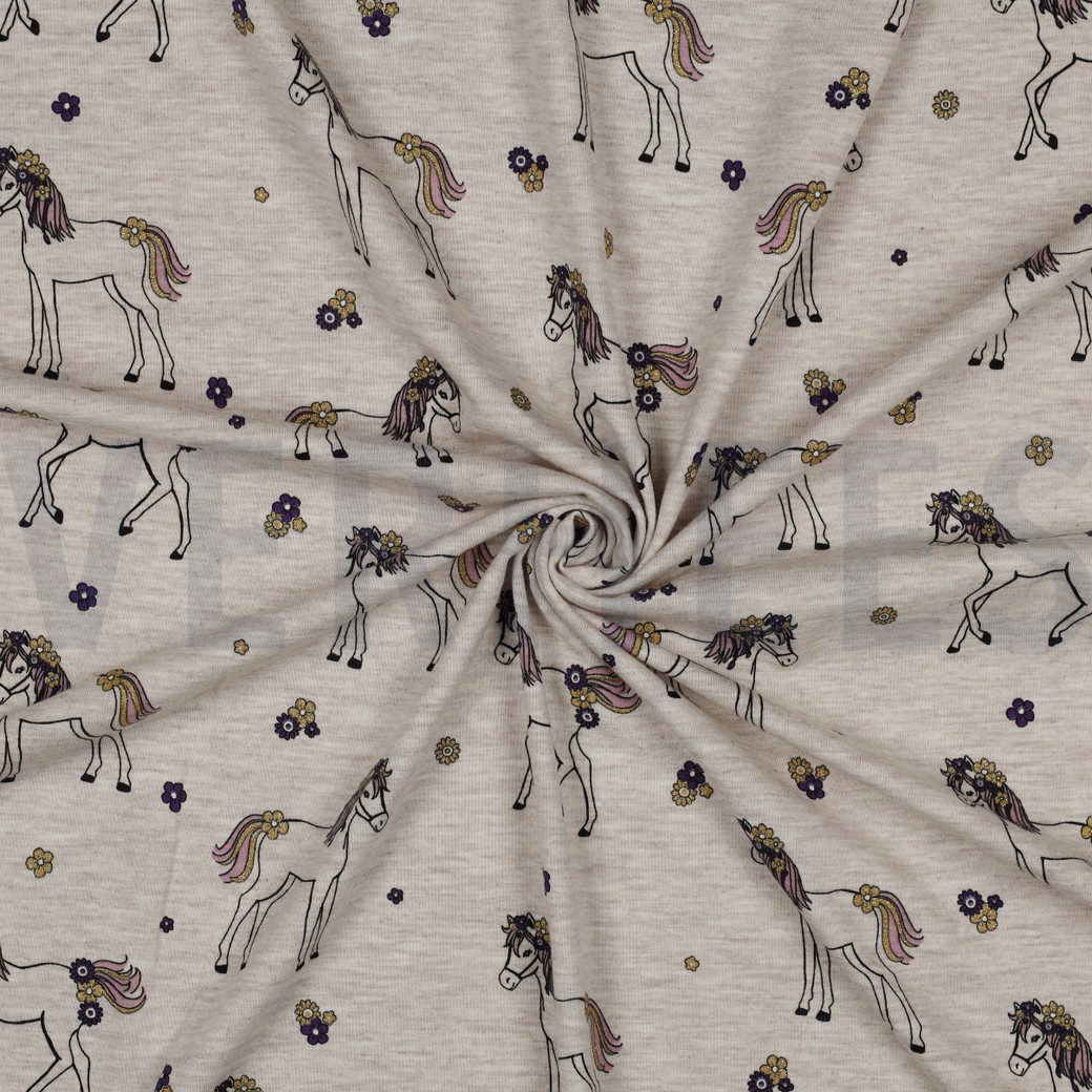 JERSEY MELANGE GLITTER HORSES LIGHT SAND #3