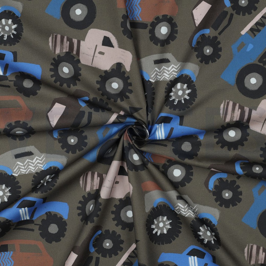 FINE POPLIN DIGITAL MONSTERTRUCKS ARMY GREEN #3