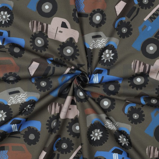 FINE POPLIN DIGITAL MONSTERTRUCKS ARMY GREEN #7
