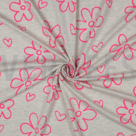 JERSEY MELANGE NEON FLOWERS ECRU #7