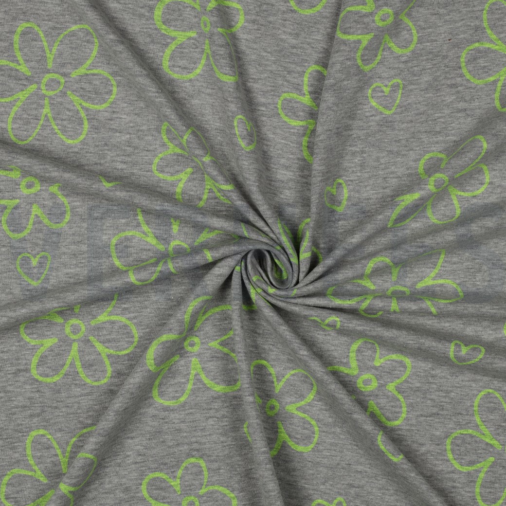 JERSEY MELANGE NEON FLOWERS LIGHT GREY #3