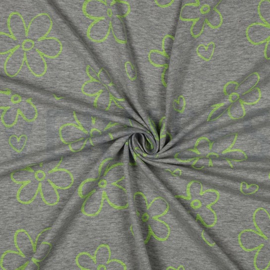 JERSEY MELANGE NEON FLOWERS LIGHT GREY #7