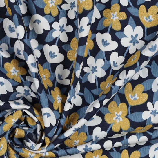 JERSEY GLITTER FLOWERS NAVY #7