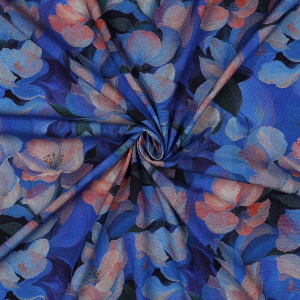 VISCOSE STRETCH DIGITAL FLOWERS BLUE #3