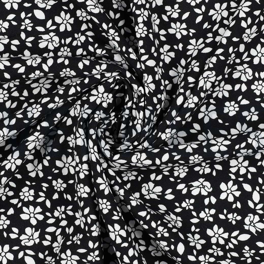 VISCOSE POPLIN STRETCH SMALL FLOWERS BLACK #3