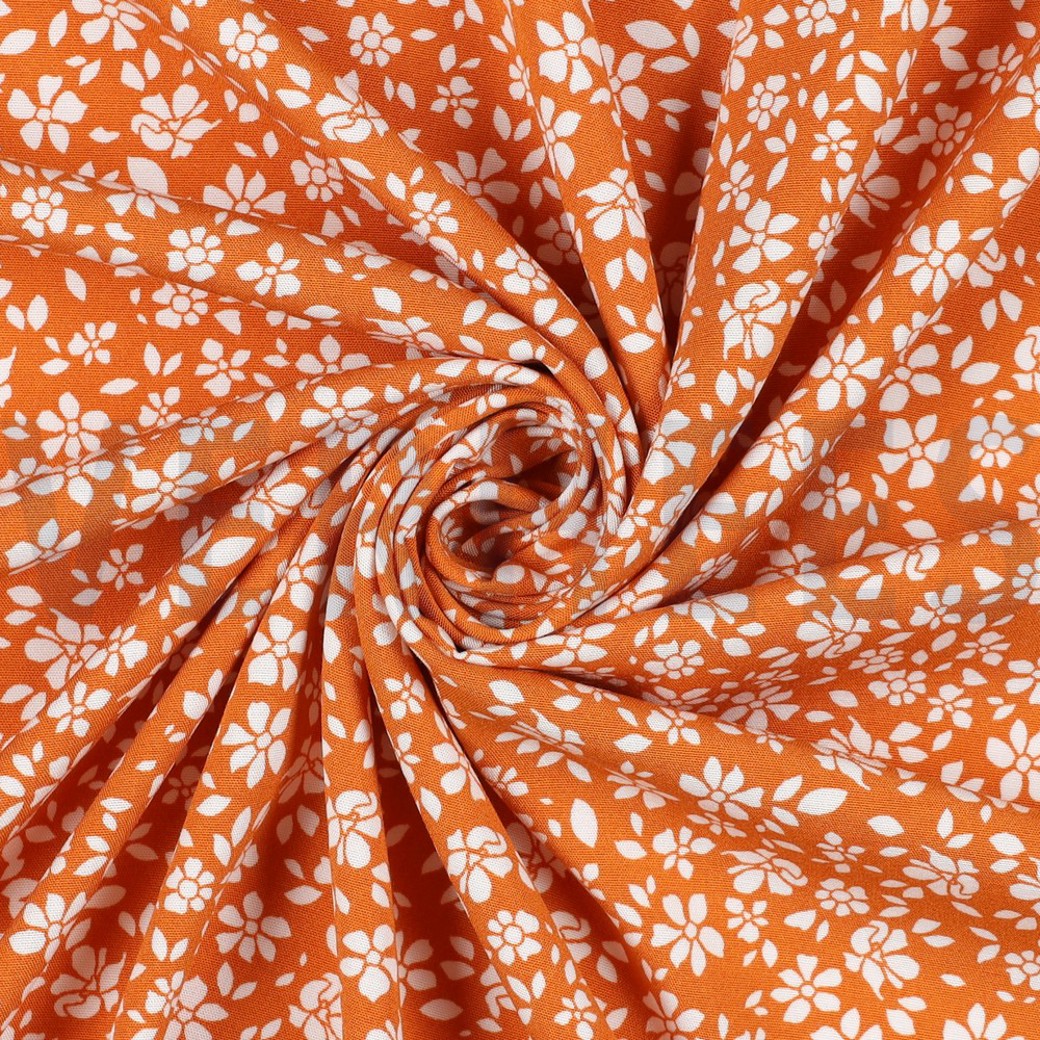 VISCOSE POPLIN STRETCH SMALL FLOWERS ORANGE #3