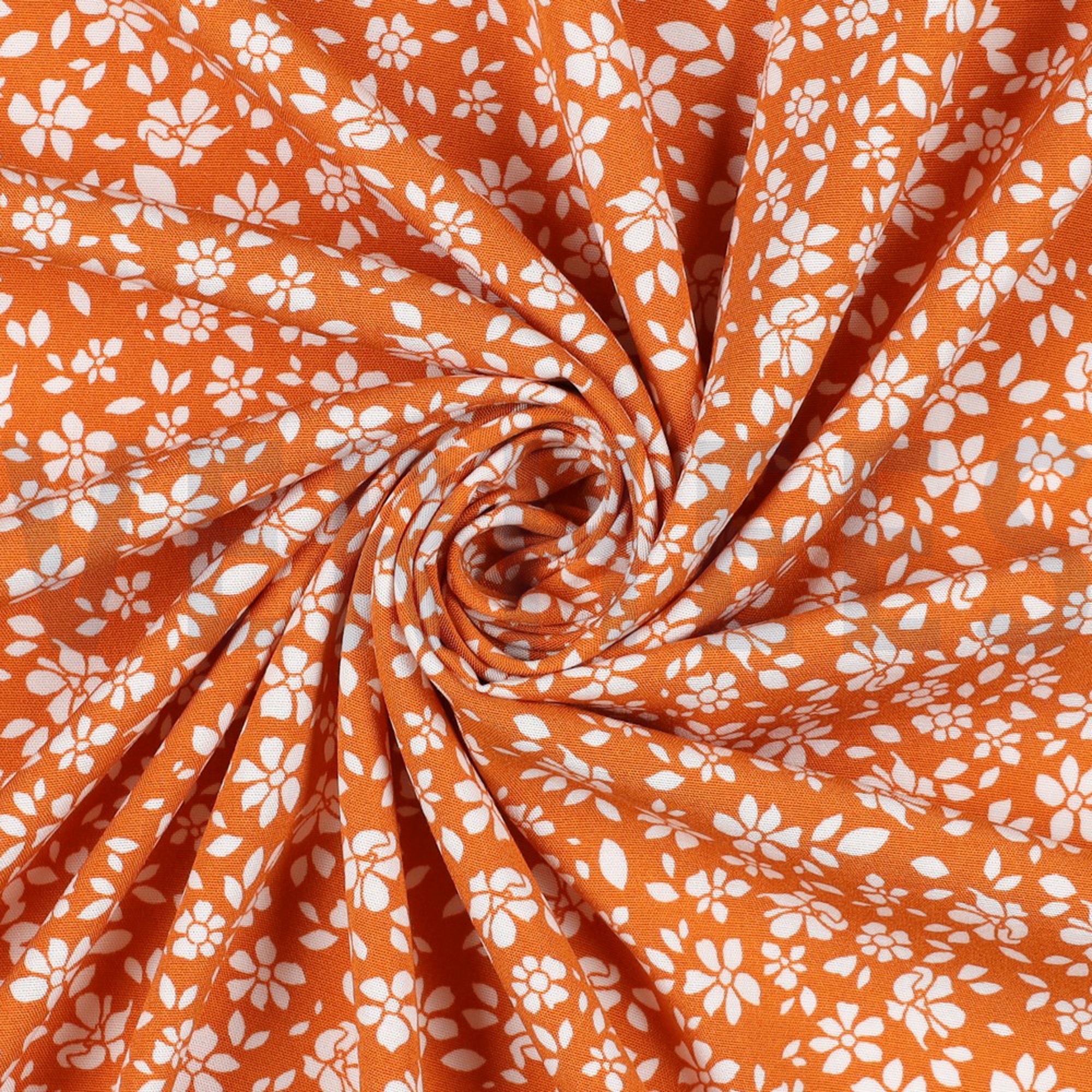 VISCOSE POPLIN STRETCH SMALL FLOWERS ORANGE (high resolution) #3