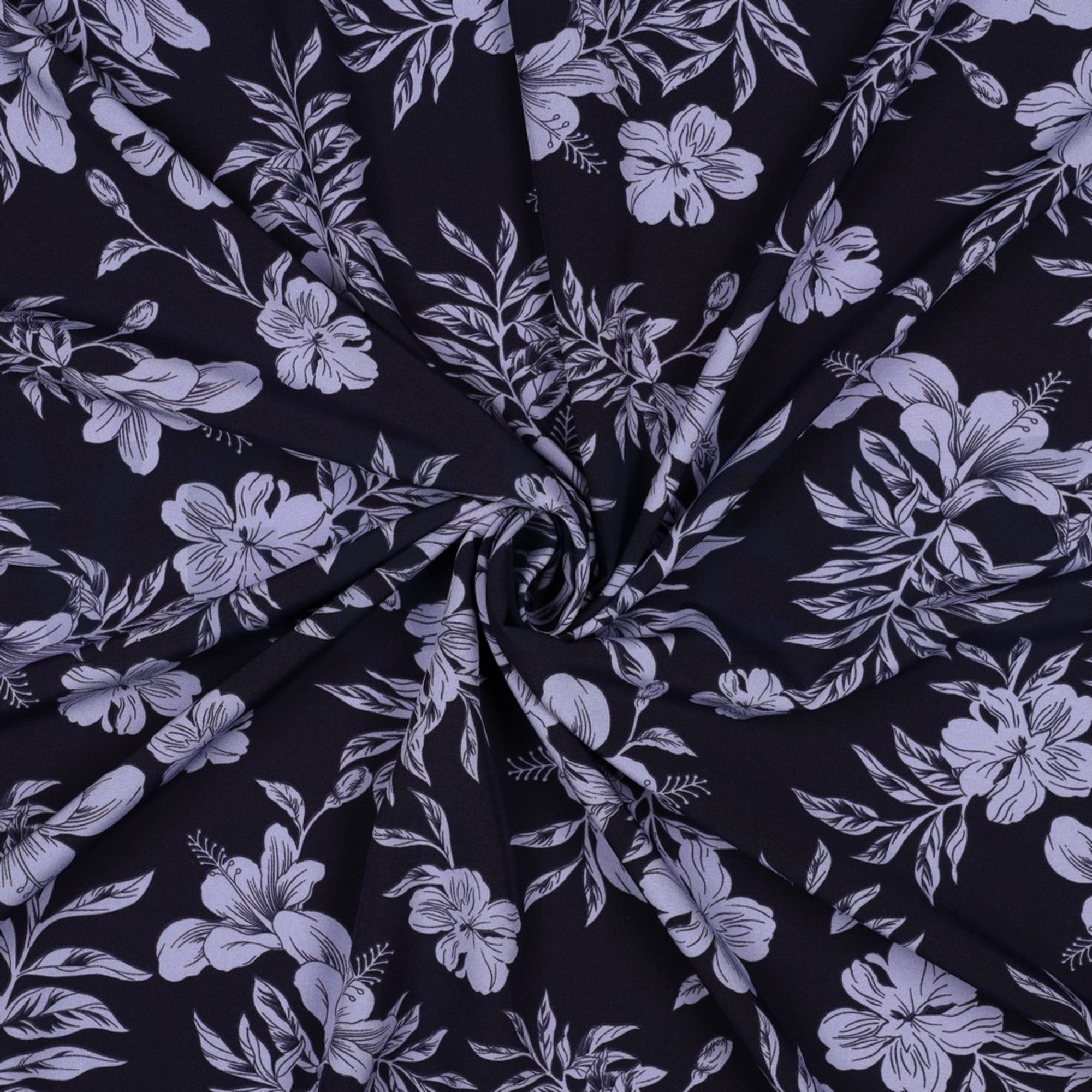 MAGNOLIA STRETCH TROPICAL FLOWERS NAVY (high resolution) #3