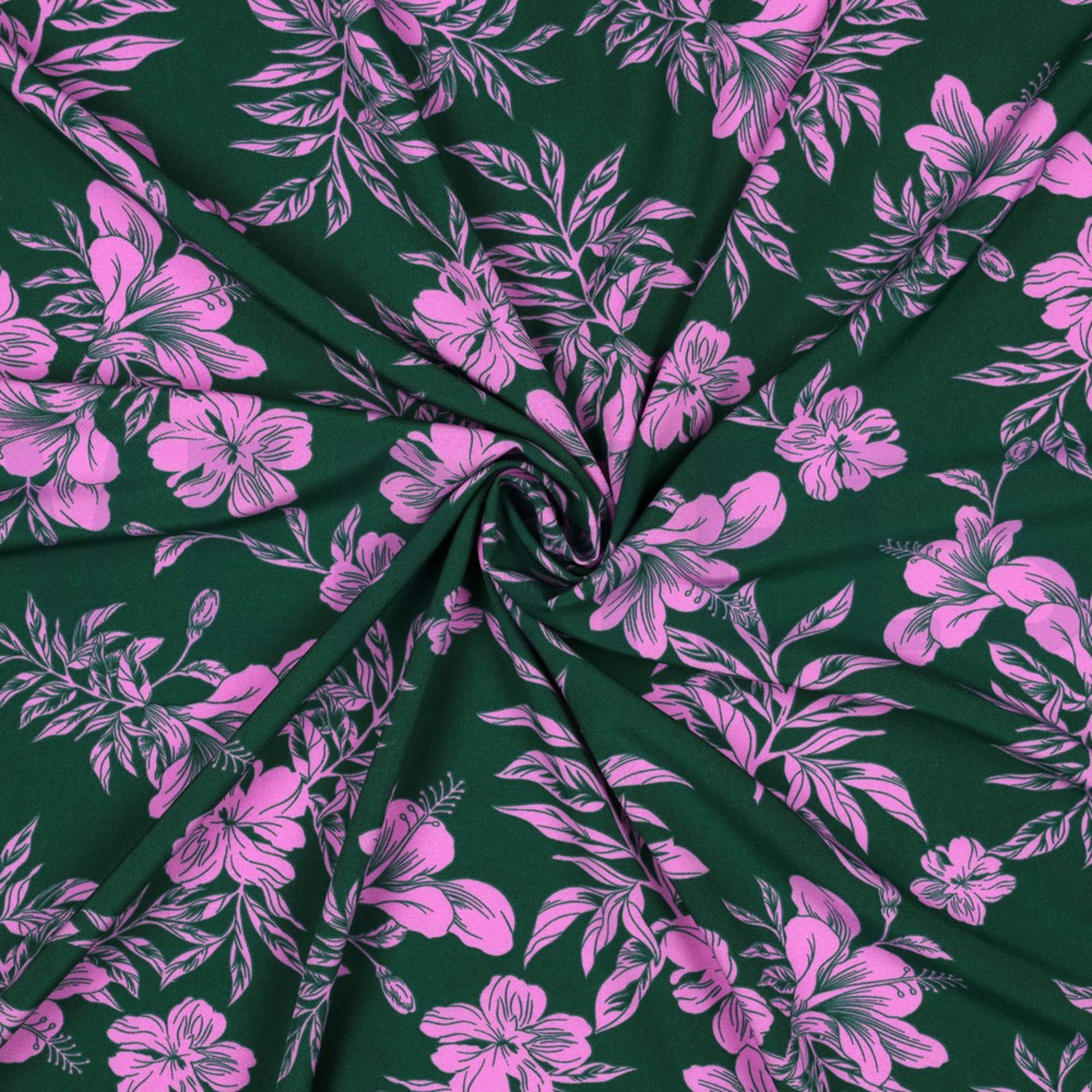 MAGNOLIA STRETCH TROPICAL FLOWERS DARK GREEN (high resolution) #3