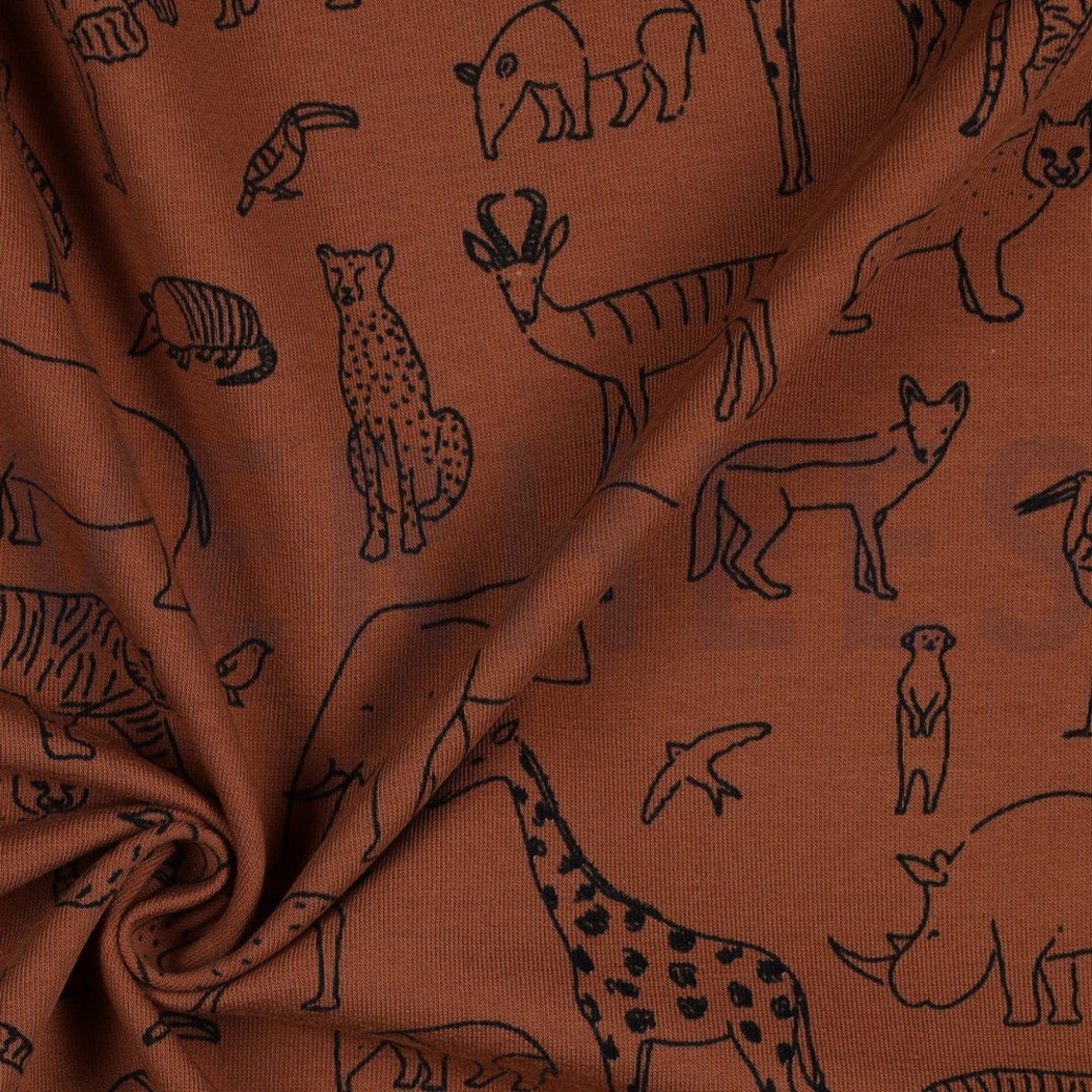 FRENCH TERRY SAFARI ANIMALS ALMOND #3