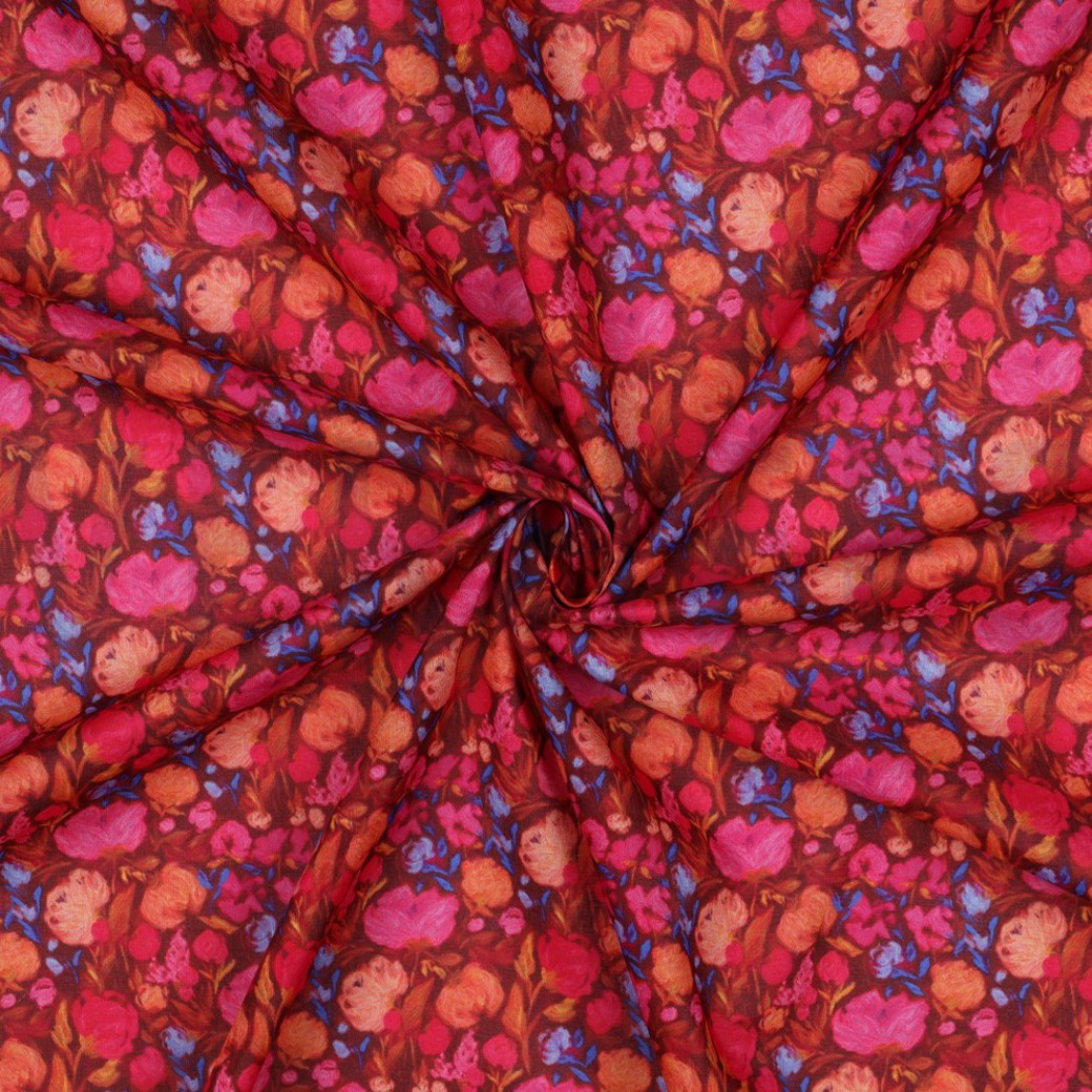 COTTON VOILE DIGITAL FLOWERS BORDEAUX #3