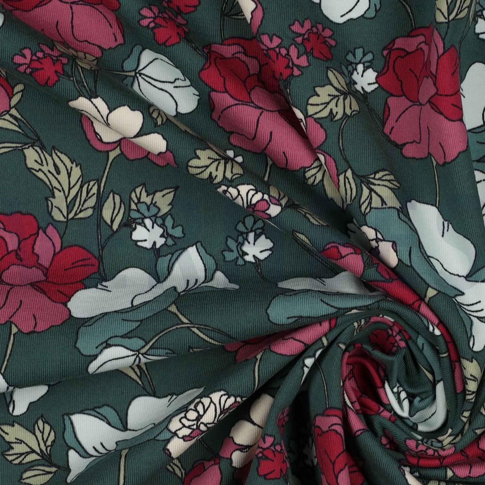JERSEY BIG FLOWERS EMERALD (high resolution) #3