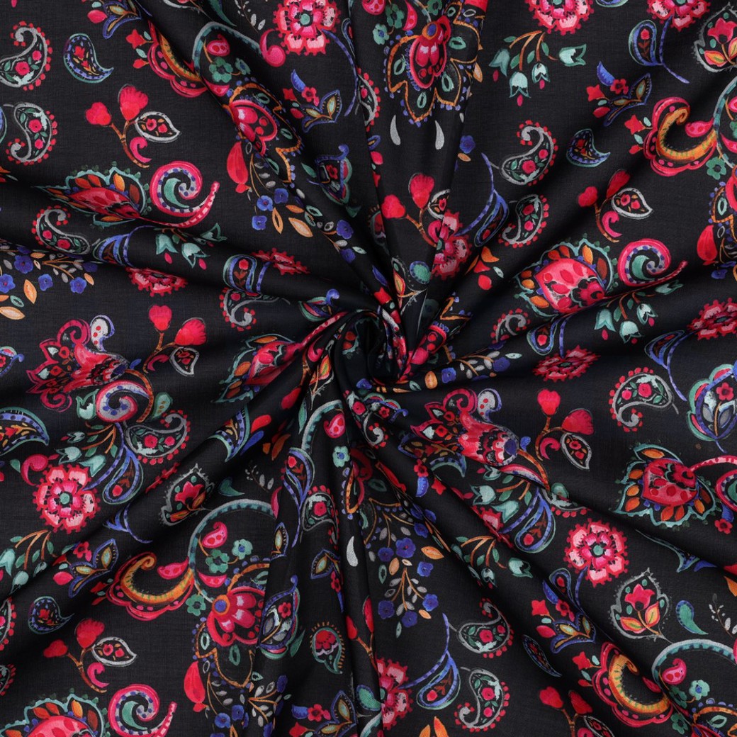 COTTON VOILE DIGITAL FLOWERS BLACK #3
