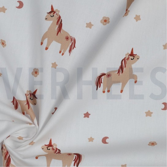 BAUMWOLLE POPELINE EINHÖRNER WEISS #7