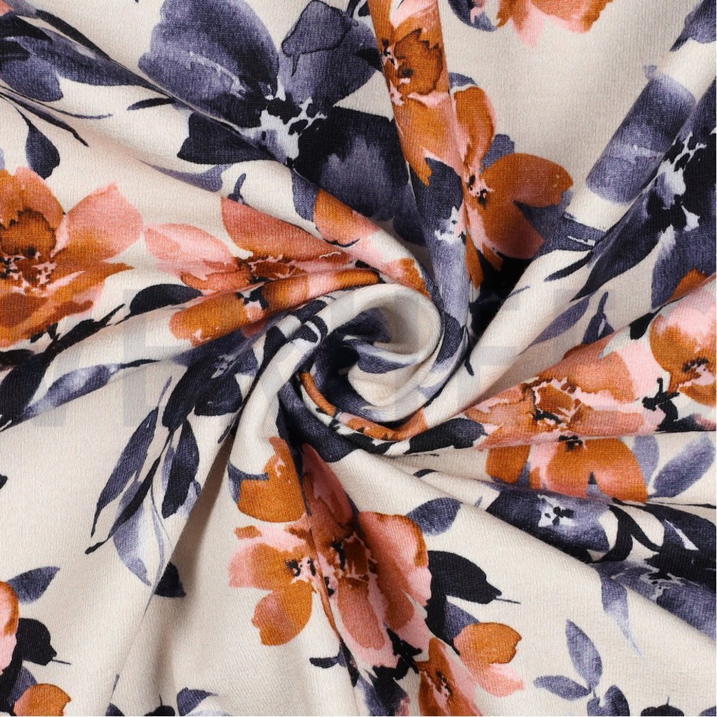 FRENCH TERRY DIGITAL FLOWERS ECRU #3