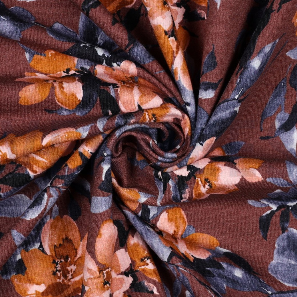 FRENCH TERRY DIGITAL FLOWERS MAUVE #3