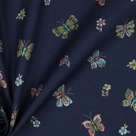 POPLIN DIGITAL BUTTERFLIES NAVY #7