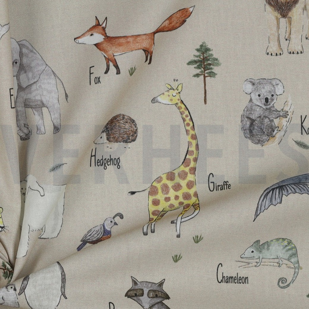 POPLIN DIGITAL ANIMALS BEIGE #3
