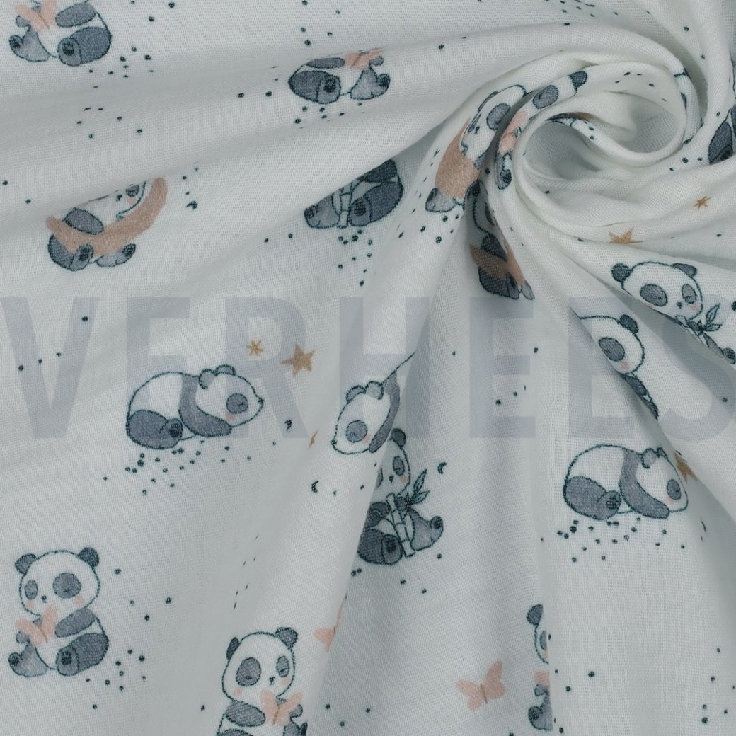 DOUBLE GAUZE DIGITAL PANDA WHITE #3
