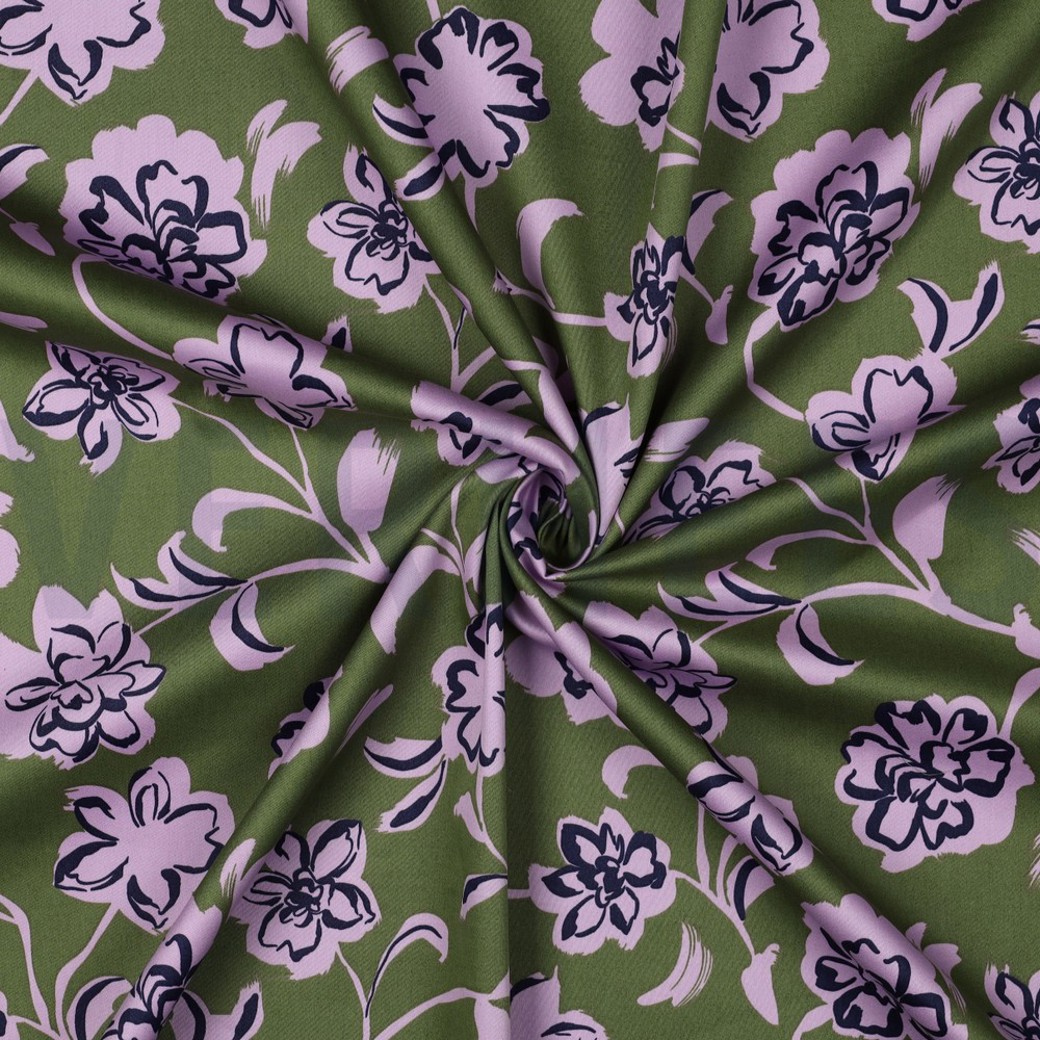 COTTON SATIN FLOWERS ARMY GREEN #3