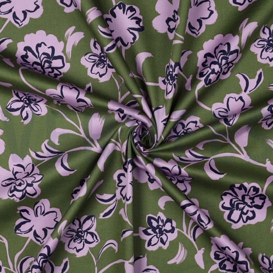 COTTON SATIN FLOWERS ARMY GREEN #7