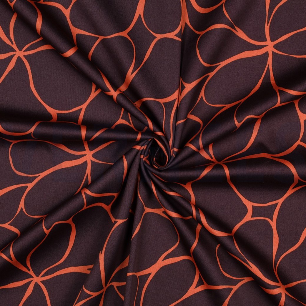 COTTON SATIN FLOWERS DARK BROWN #3