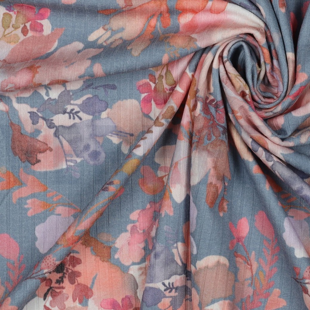 RIB JERSEY DIGITAL LEAVES BLUE SHADOW #3