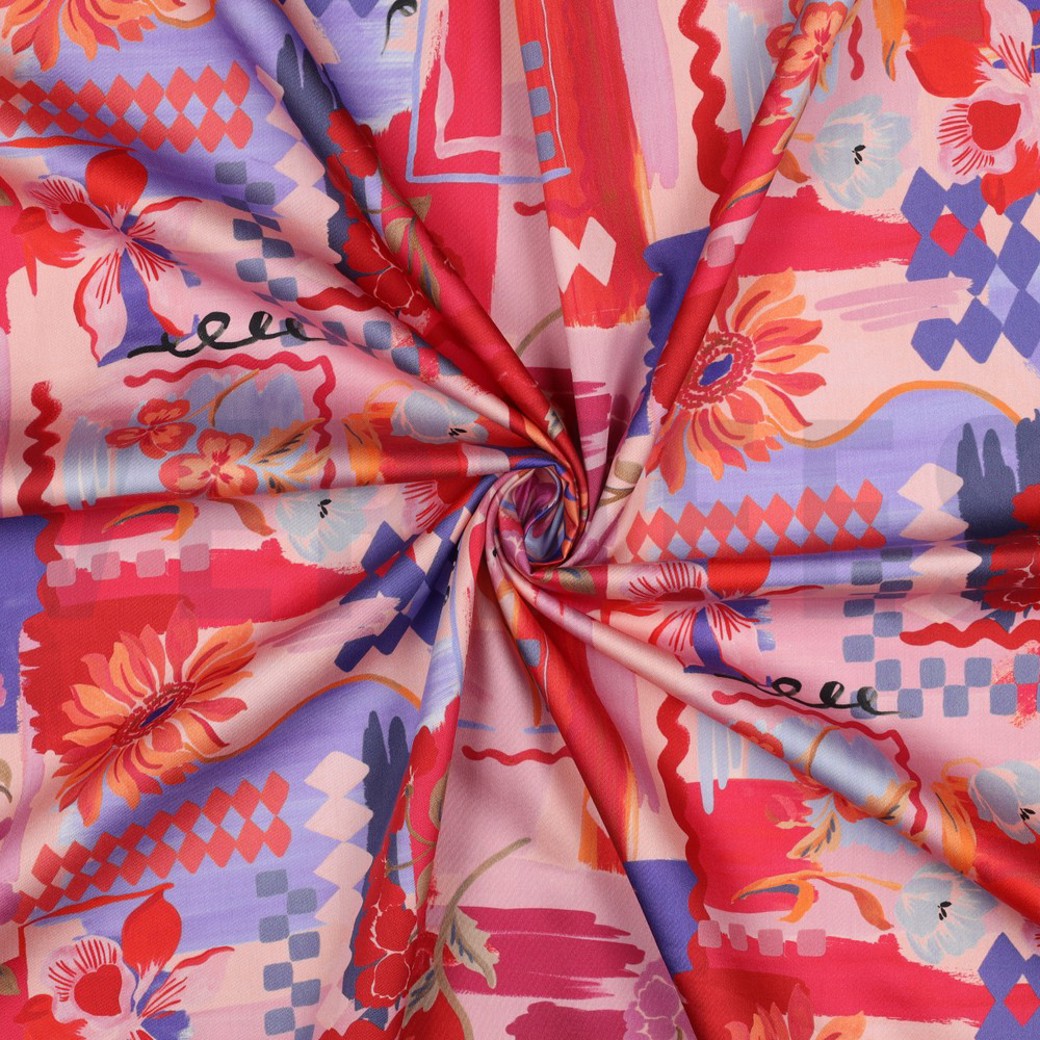 COTTON SATIN DIGITAL PATCHWORK RED #3