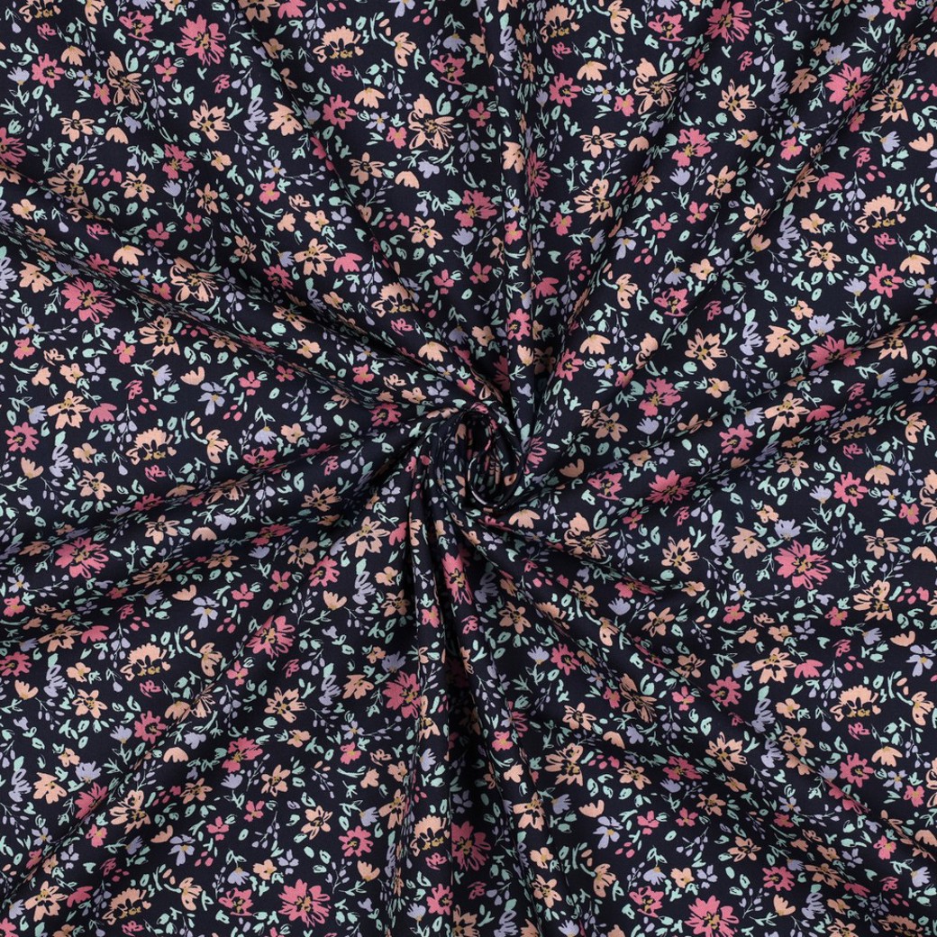 FINE POPLIN FLOWERS NAVY #3