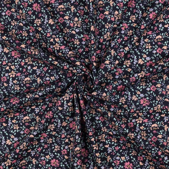 FINE POPLIN FLOWERS NAVY #7
