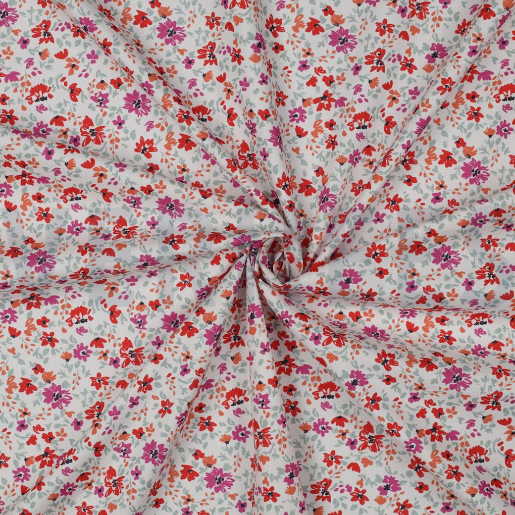 FINE POPLIN FLOWERS WHITE #3