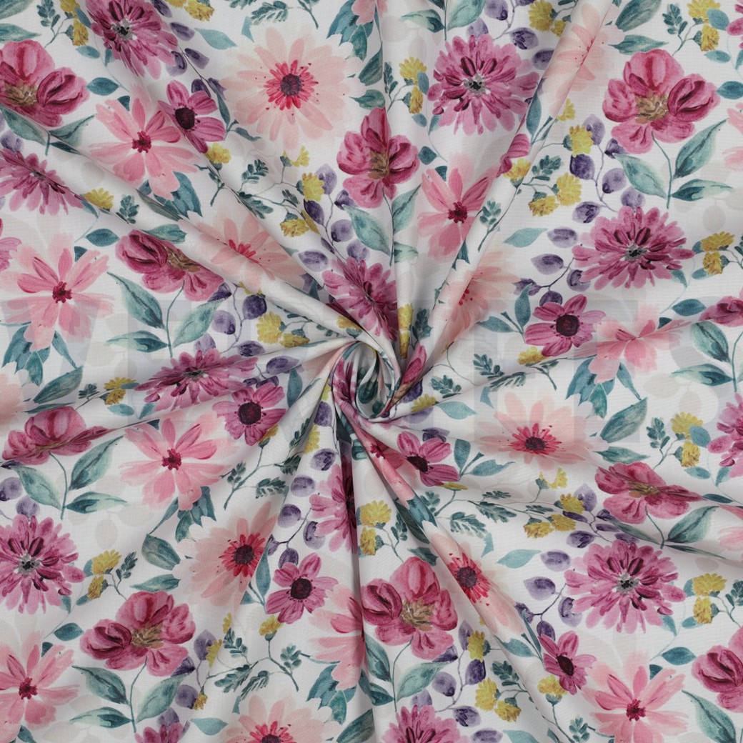 FINE POPLIN DIGITAL FLOWERS MAUVE #3