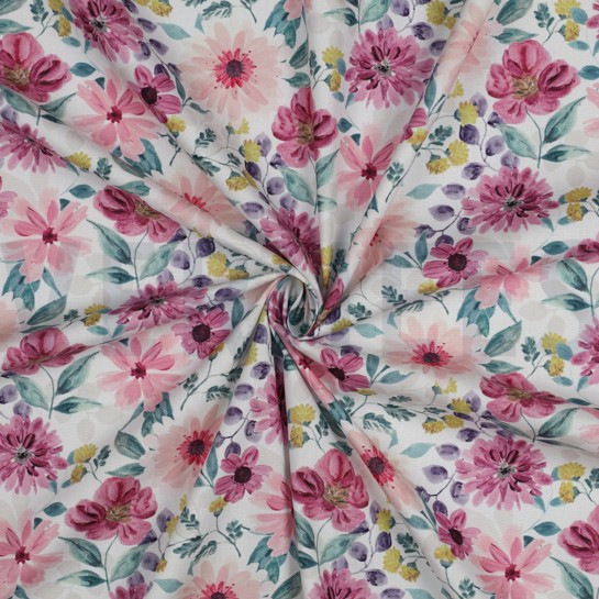 FINE POPLIN DIGITAL FLOWERS MAUVE #7