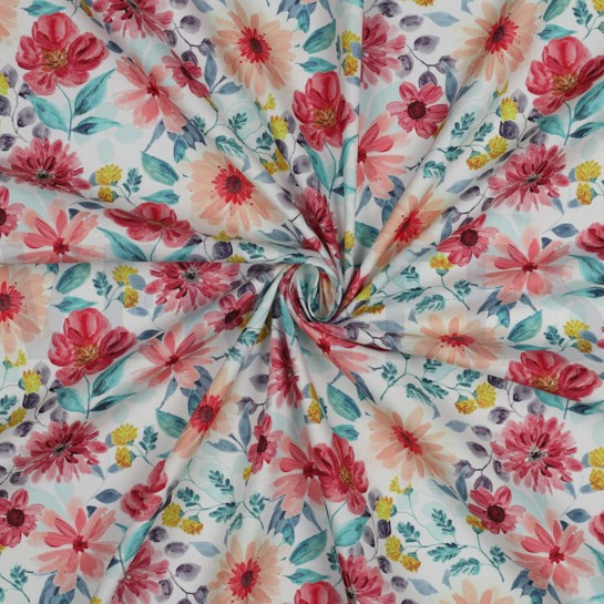 FINE POPLIN DIGITAL FLOWERS RED #7