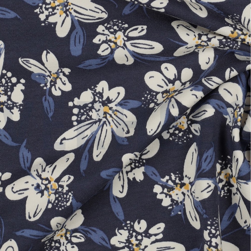 FRENCH TERRY FLOWERS NAVY #3