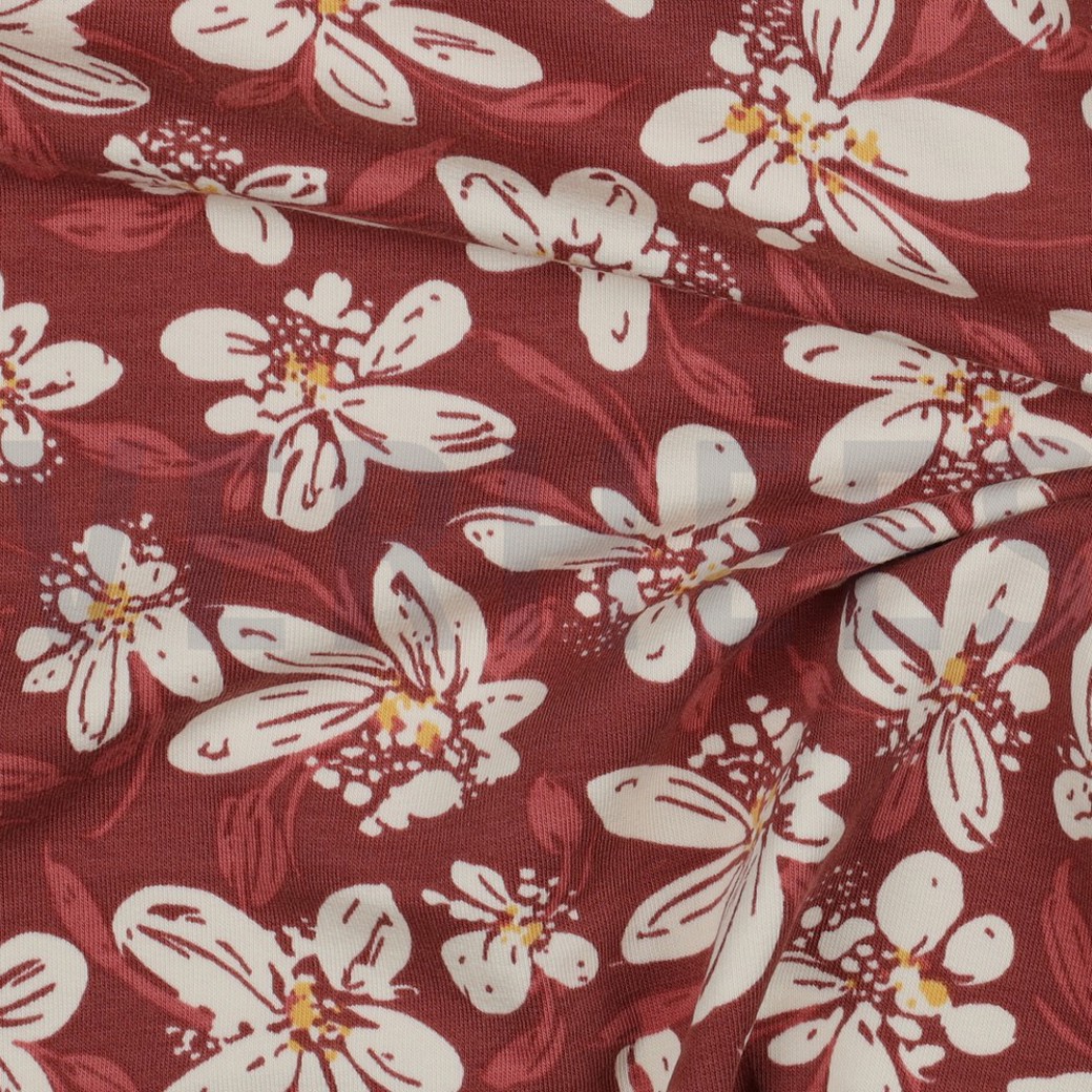FRENCH TERRY FLOWERS BORDEAUX #3