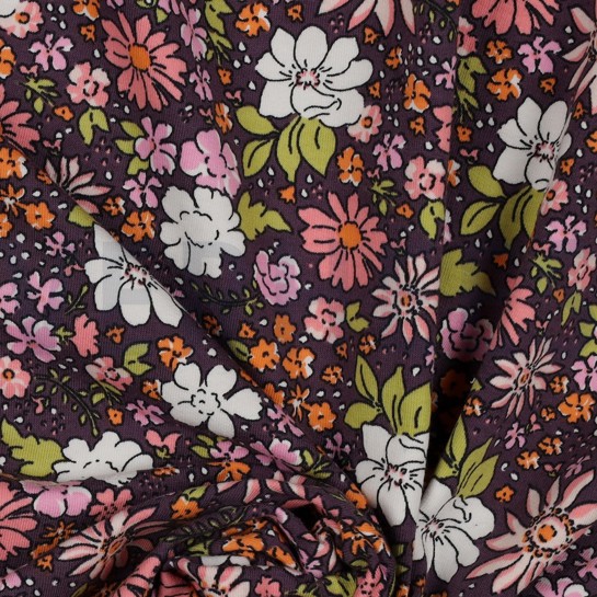 FRENCH TERRY FLOWERS DARK PURPLE #7