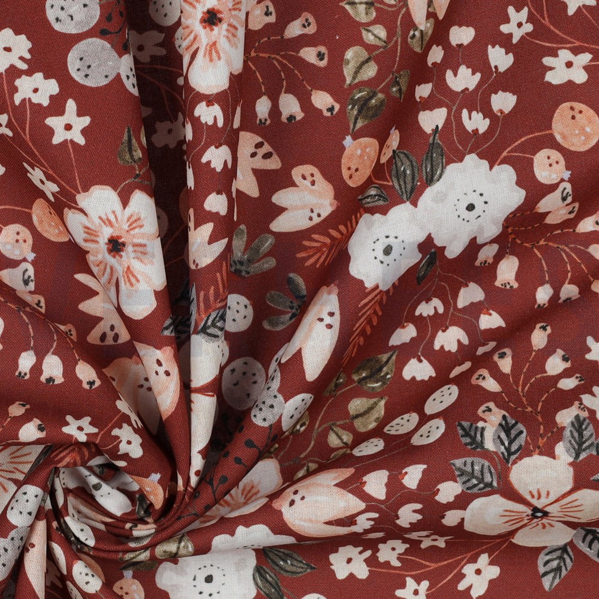 POPLIN DIGITAL WATERCOLOUR FLOWERS ROUGE (high resolution) #3