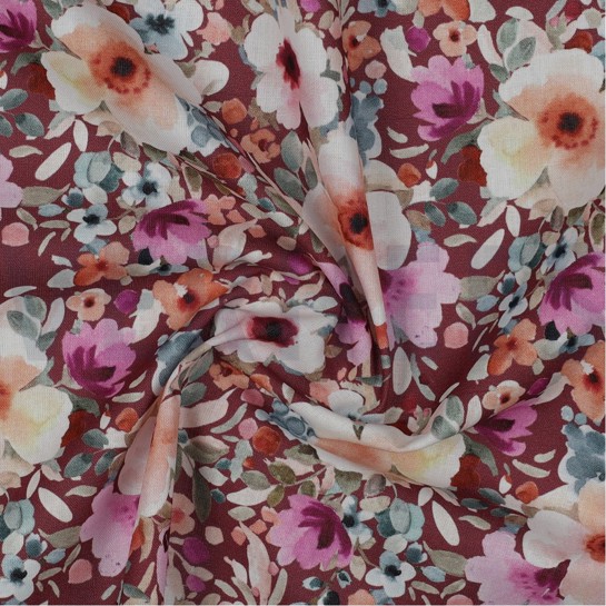 BAUMWOLLE POPELINE DIGITAL BLUMEN MAUVE #7