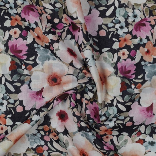 POPELINE DE COTON DIGITAL FLEURS BLEU MARINE #7