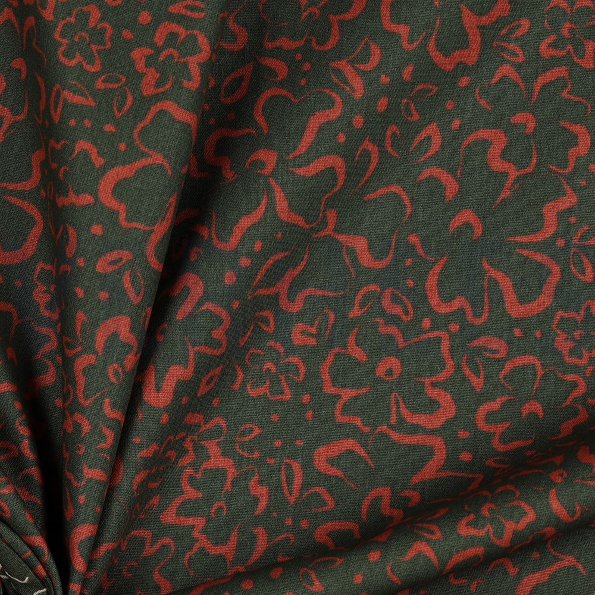 POPLIN WILD FLOWERS ARMY GREEN (high resolution) #3