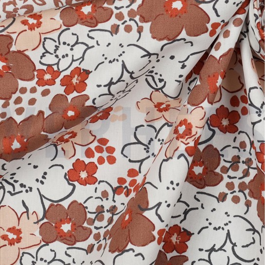 BAUMWOLLE POPELINE WILDBLUMEN GEBROCHEN WEISS #7