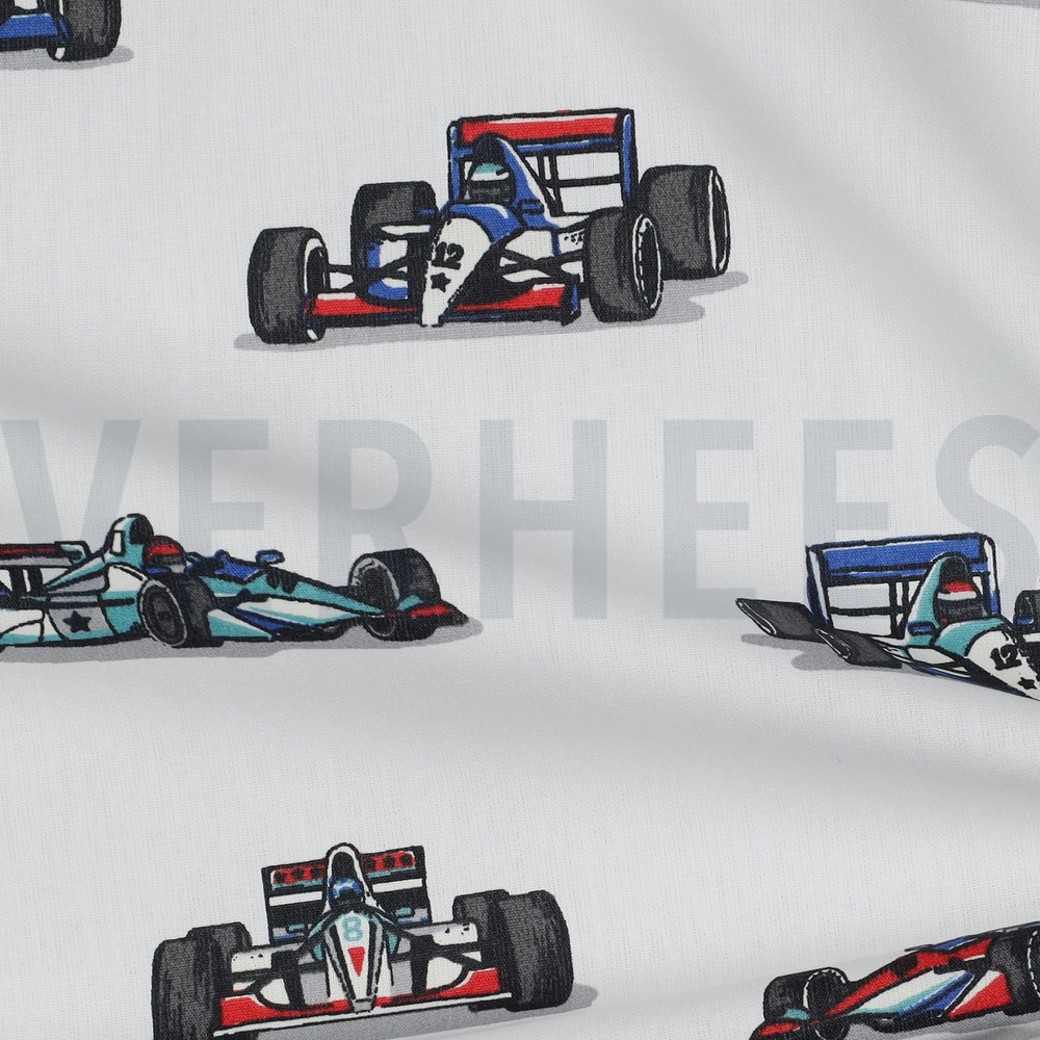 POPLIN RACING CARS WHITE #3