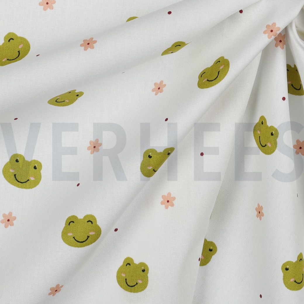 POPLIN GOTS FROGS WHITE #3