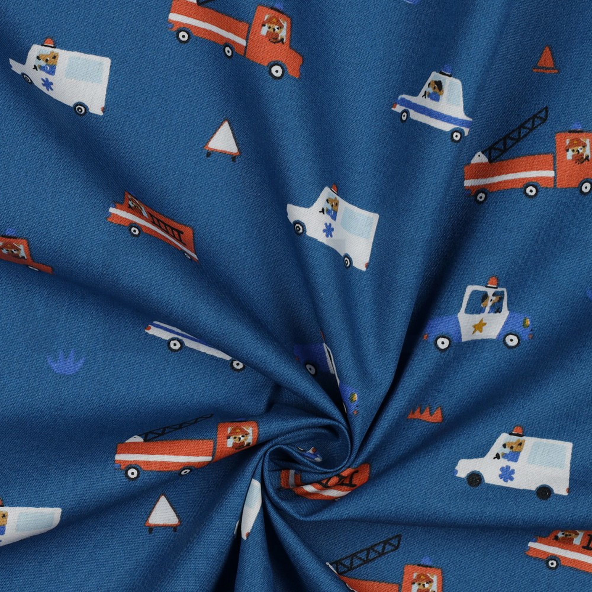 POPLIN GOTS CAR FIRE BLUE (high resolution) #3