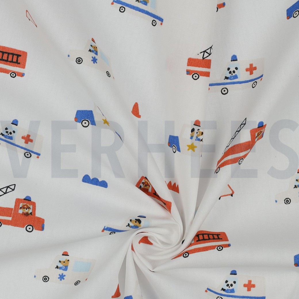 POPLIN GOTS CAR FIRE WHITE #3