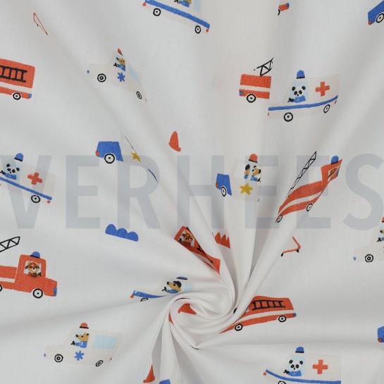 POPLIN GOTS CAR FIRE WHITE #7